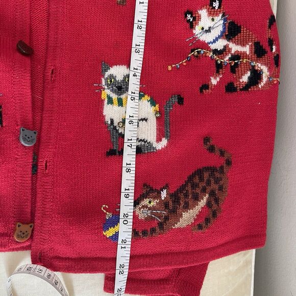 vintage marisa christina Red sweater Cat Bell Christmas M - Picture 11 of 14